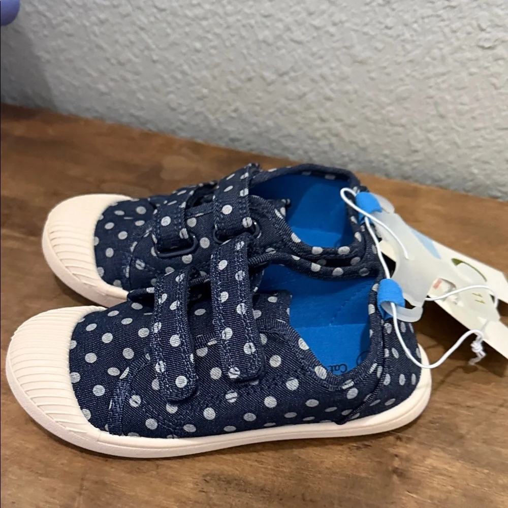 Cat & Jack Kids Navy Polka Dot Canvas Sneakers - Blue and White size 11 NEW